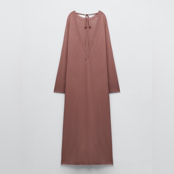 Zara Pale Pink Long Knit Dress - Picture 7 of 11